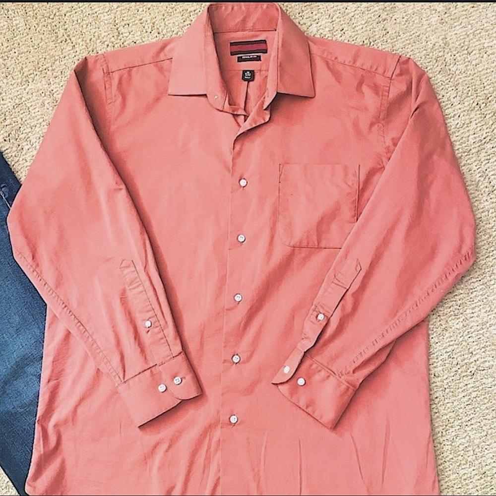 Mens Architect Orange Button Up Long Sleeve Collard Business Casual Dress Shirt